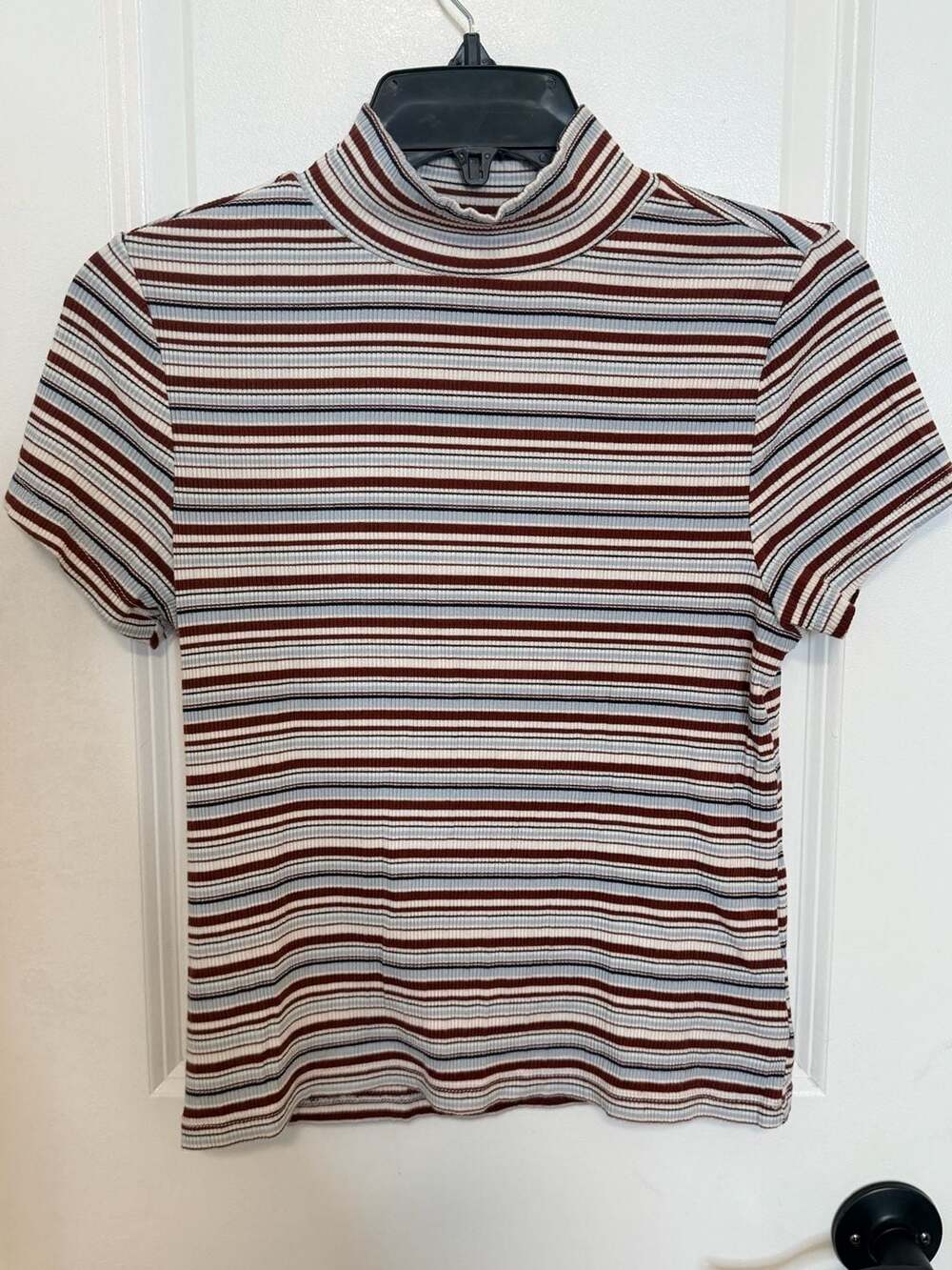 Maeve By Anthropologie The Blair Baby Tee Size Small Striped Mock Neck